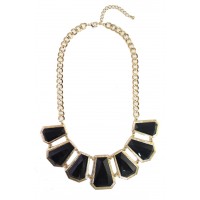 Black Geo Stone Panel Bib Necklace